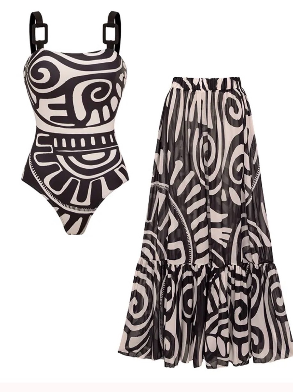Black & White Abstract One-Piece Swimsuit - Sculpted Fit